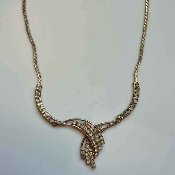 Vintage Gold Tone Rhinestone Statement Necklace Bridal Coquette Glam Choker 17in - Picture 2 of 16